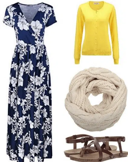 Maxi dress, scarf and sandals