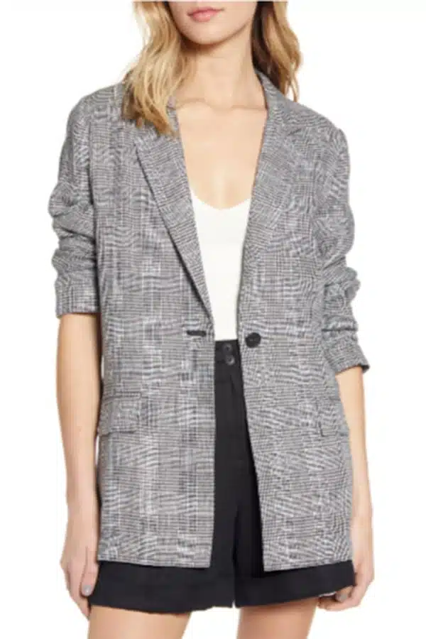 Gray plaid blazer for women