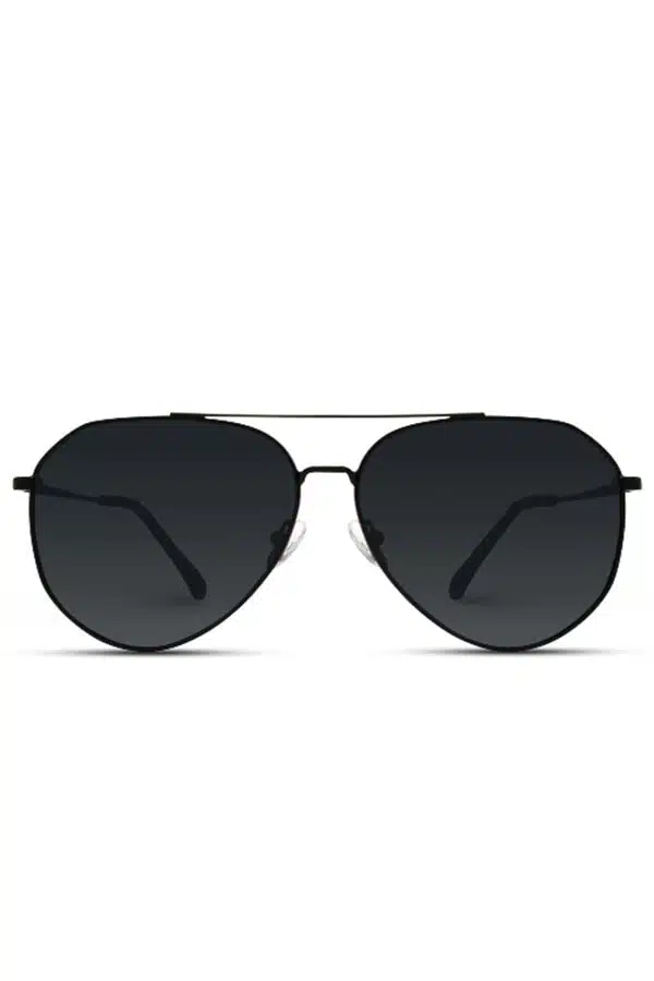 Black aviator sunglasses with black lenses
