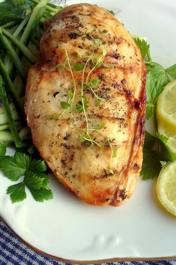 Plate of grilled chicken breast