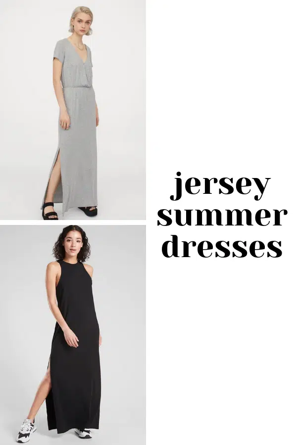 Collage of grey jersey dress and black jersey dress