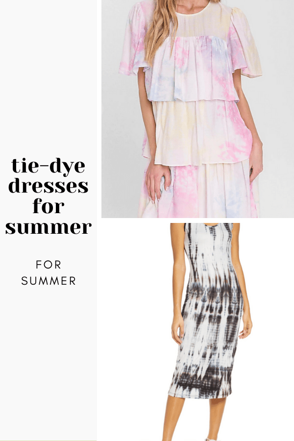 Collage of two tie-dye dresses to show off summer dress trends 
