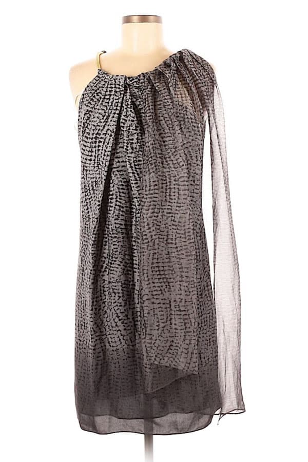 Grey Halston dress with sheer overlay