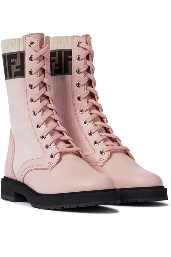 Pink Fendi combat boots available in larger shoe sizes 