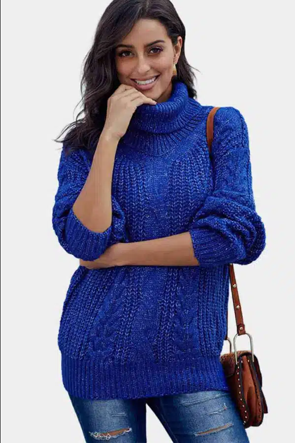 Turtleneck sweater in one of the best fall fashion colors, royall blue. 