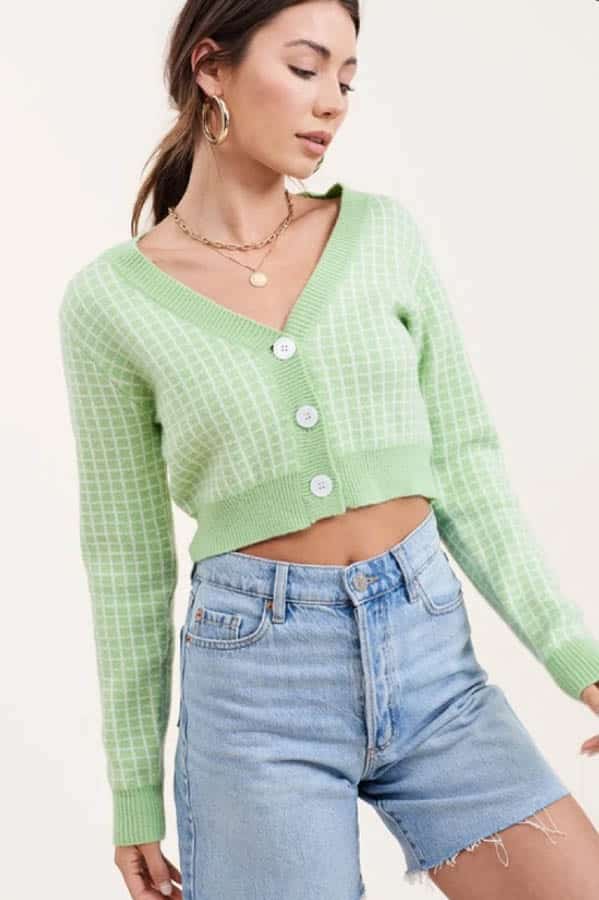 Neon green cropped sweater for fall.