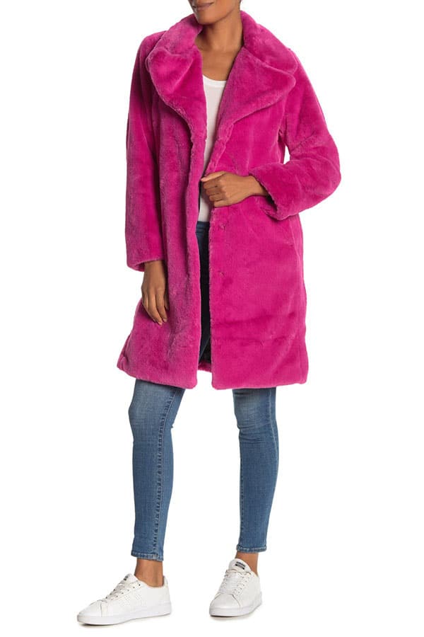 Hot pink textured coat.
