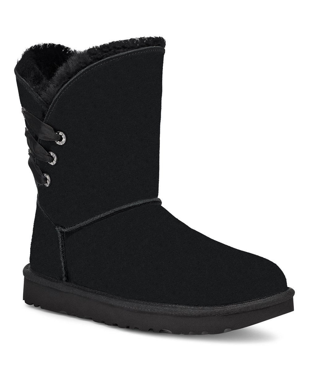 Close up of black UGG boots, on sale at Zulily.