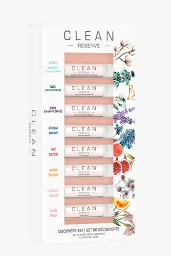 Beauty gift set containing eight fragrances from Clean Beauty Collection. 
