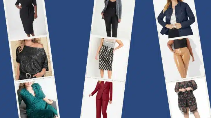 Collage of women wearing clothes from plus-size clothing stores.
