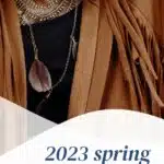 Close up of fringe jacket with text overlay that reads 2023 spring fashion trends.