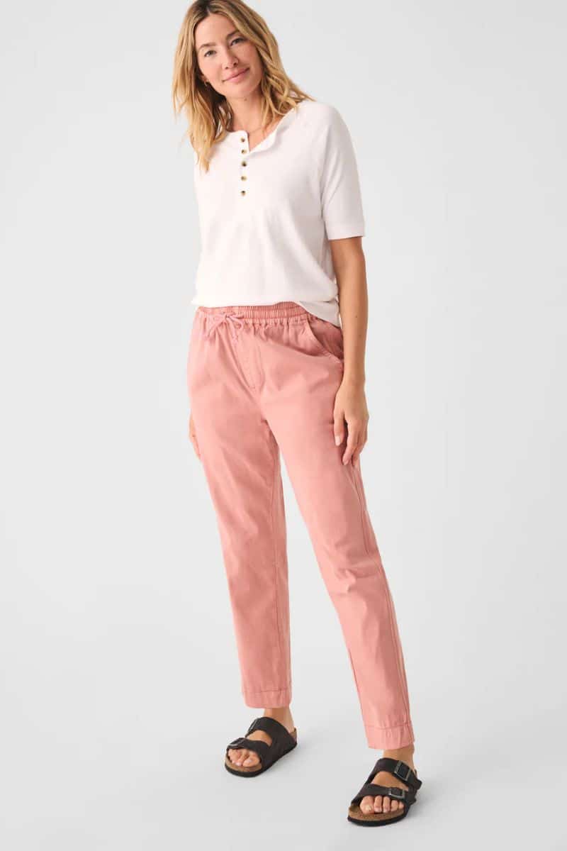 Rose-colored, pull-on pants from Faherty.