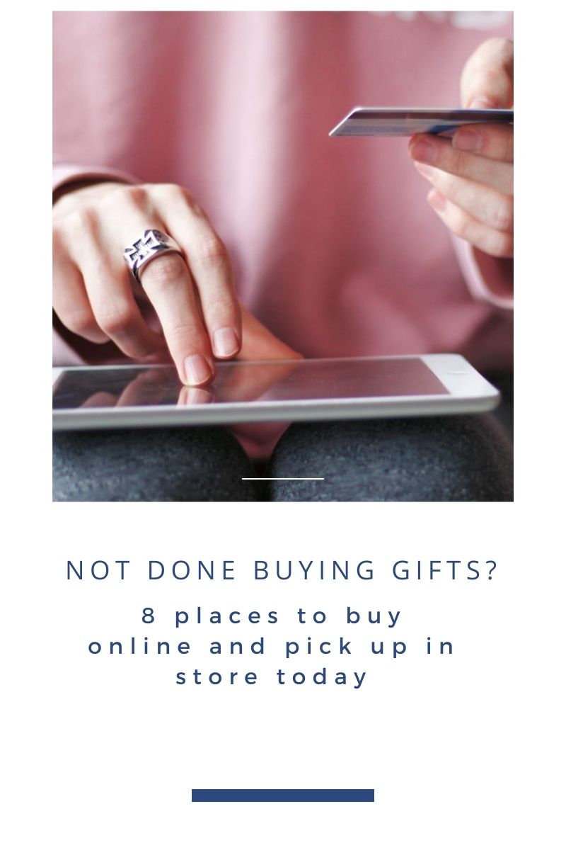 Close up of woman shopping online with text overlay.
